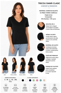 T.2508 NEGRU, Tricou Dama KNOX, Decolteu V - Img 2