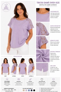 T.2935 Liliac, Tricou Dama KNOX cu Dantela Umeri - Img 2