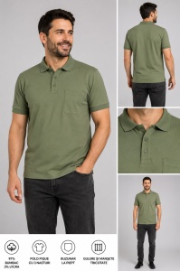 T.4511 Kaki, Tricou Knox Polo Pique Clasic cu Buzunar - Img 2