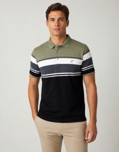 Tricou Barbati ARES, Polo Pique, cu Dungi, 2280 - NEGRU