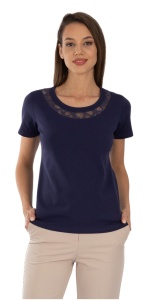 Tricou Dama KNOX, cu Dantela, T.2952 Bleumarin