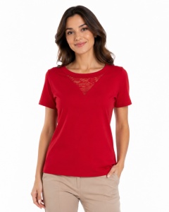 Tricou Dama KNOX, cu Dantela, T.2978 Rosu