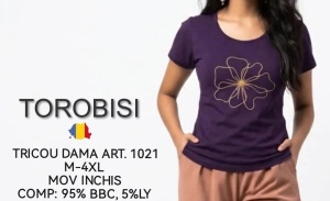 Tricou Dama TOROBISI TRICOTEX, cu Imprimeu, 1021 Mov Inchis - Img 2