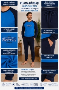Ans.4017 Albastru, Compleu Casa / Pijama Groasa Bărbați din Interlook Pieptanat - Img 2