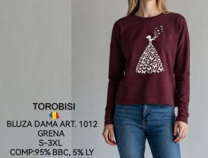Bluza dama TOROBISI TRICOTEX, din Bumbac Elasticizat ML 1012 GRENA