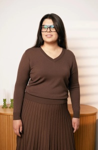 Bluza dama Tricotata Hermina, Pulover Guler V, ML170 MARO Inchis