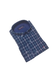 Camasa Barbati Dust Cardin, Maneca Lunga, din Bumbac, Regular Fit, Buzunar la piept, Patratele Bleumarin cu Albastru