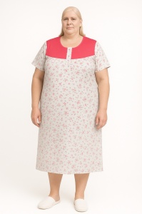 Camasa de Noapte Dama Auritex Maneca Scurta, FLORAL 119 MS, Alb-Verde Floral - Img 1