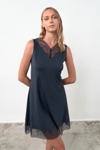 Camasa de Noapte VAMP, Pentru dama, din Micromodal Kimono 18182 BLUE PARIS - Img 7