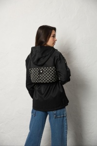 Jacheta Dama BiHor Midi, Tip Parka cu Gluga B-470 Negru (Primavara-Toamna) - Img 2