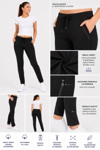 P.2207 Negru, Pantaloni Trening Dama KNOX, SLIM Fit, cu fermoare la buzunare, (Primavara - Vara) - Img 2