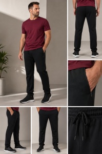 P.4102 Negru, Pantaloni trening Barbati KNOX, CLASIC, fermoare la buzunare - Img 6