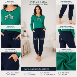 Pij.2236 Verde LOTUS, Pijama Damă Knox, cu Mansete - Img 2