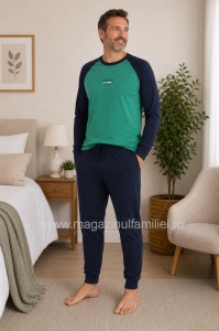 Pij.4155 VERDE , Pijama Bărbați KNOX cu Manseta la Glezna