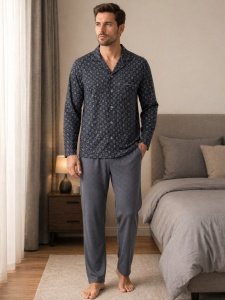 Pijama Barbati Auritex din bumbac cu Nasturi ML 232-13 GRI - Img 2