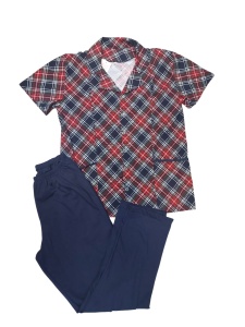 Pijama Barbati Auritex din bumbac cu Nasturi, MS+PL 232 Bleumarin-Alb-Rosu Carouri Mari - Img 2