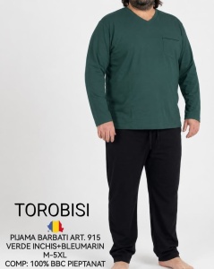 Pijama Barbati TOROBISI TRICOTEX, Clasica, Gular V, ML 915 VERDE Inchis