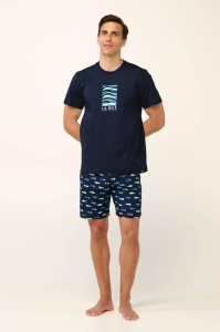 Pijama Barbati VAMP, din Bumbac, cu Imprimeu MS 22640 Bleumarin