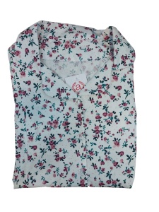 Pijama Dama Auritex cu Nastruri, Maneca Scurta 231 MS, Alb-Verde-Rosu Flori Mici - Img 2