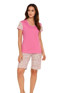 Pijama Dama Auritex, tipar Clasic, Maneca Scurta, MS 124-02 Roz