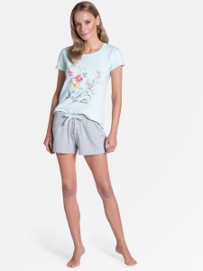 Pijama Dama HENDERSON, Maneca Scurta, 95781 Alb-Gri Flori - Img 1