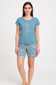 Pijama Dama Soft&Seven By Sofiaman, Maneca Scurta, CARMINA S21-112 Albastru