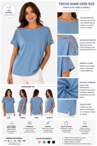 T.2935 BLUE SKY Tricou Dama KNOX cu Dantela Umeri - Img 2