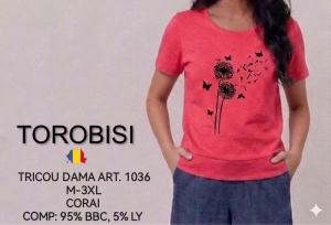 Tricou Dama TOROBISI TRICOTEX, cu Imprimeu, 1036 CORAL - Img 2
