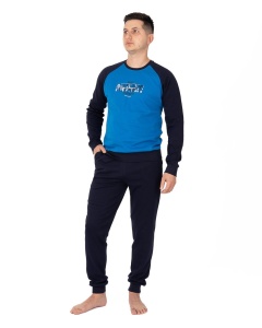 Ans.4017 Albastru, Compleu Casa / Pijama Groasa Bărbați din Interlook Pietanat - Img 1