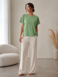 Bluza dama ANESIA din VOAL, OVER-SIZE, Maneca Scurta, TERESA Verde-Olive
