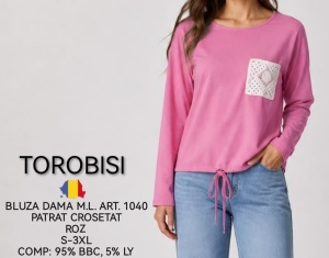 Bluza dama TOROBISI TRICOTEX, din Bumbac Elasticizat, Over-Sized ML 1040 Roz