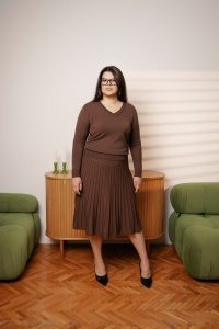 Bluza dama Tricotata Hermina, Pulover Guler V, ML170 MARO Inchis - Img 2