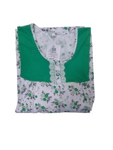 Camasa de Noapte Dama Auritex Maneca Scurta, FLORAL 119 MS, Alb-Verde Floral - Img 3