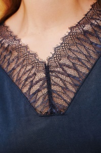 Camasa de Noapte VAMP, Pentru dama, din Micromodal Kimono 18182 BLUE PARIS - Img 4