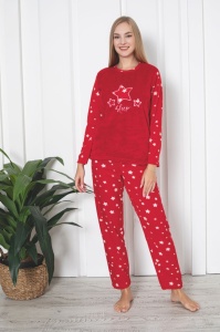 Compleu / Pijama Dama Baki, din Cocolino , Rosu STELUTE - Img 3