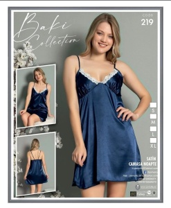 Furou satin Baki, cu Bretele Sutiri, Finisaj Dantela, Bleumarin