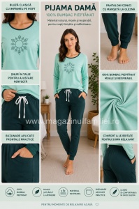 Pij.2236 Menta Mandala, Pijama Damă Knox, cu Mansete - Img 2