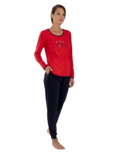 Pij.2236 Rosu PARIS, Pijama Damă Knox, cu Mansete
