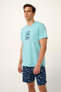 Pijama Barbati VAMP, din Bumbac, cu Imprimeu MS 22640 Albastru Deschis - Img 3