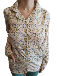 Pijama Dama Auritex cu Nastruri, Maneca Lunga 231-06, Alb-Verde Floral - Img 4