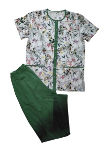 Pijama Dama Auritex cu Nastruri, Maneca scurta 543-03 Alb Floral - Kaki - Img 2