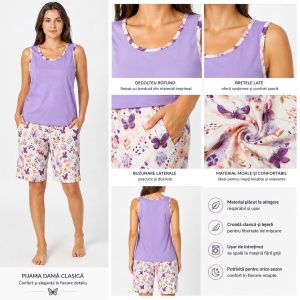 Pijama Dama Auritex, tipar Clasic, Bluza Maiou 125 LILIAC - Img 2
