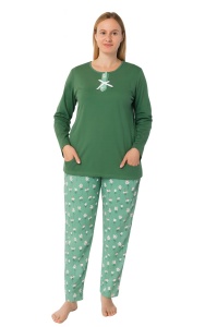 Pijama Dama Auritex, tipar Clasic, Maneca lunga 290 ML KAKI