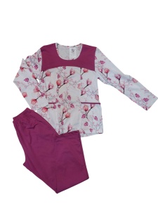 Pijama Dama Auritex, tipar Clasic, Maneca lunga 343 ML - Alb - Violet Floral - Img 2
