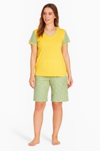 Pijama Dama Auritex, tipar Clasic, Maneca Scurta, MS 124-01 Galben