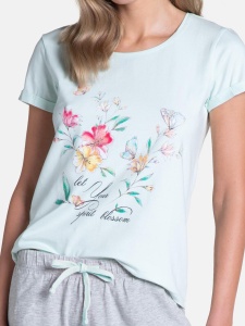 Pijama Dama HENDERSON, Maneca Scurta, 95781 Alb-Gri Flori - Img 2