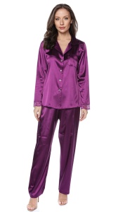 Pijama dama Satin Bella Lenjerie, cu Nasturi, CORINA Mov