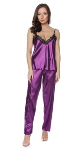 Pijama dama satin Bella, Maiou + Pantalon Lung, Cristina, Mov