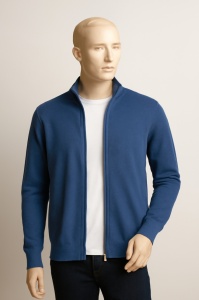 Pulover Barbati RUGATCHI, Jacheta cu Fermoar Lung, Albastru Denim
