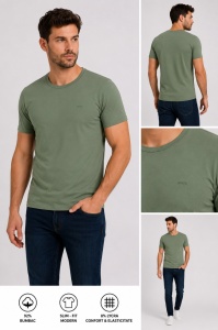 T.4505 Kaki-25, Tricou Barbati KNOX, Slim Fit - Img 3